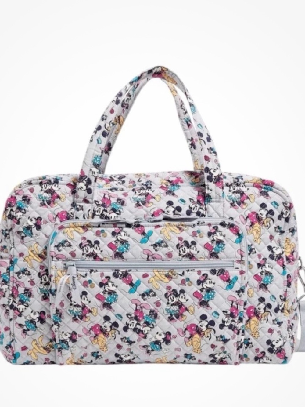 Quilted Cartoon Print Tote Bag in White with Multi-Color Accents